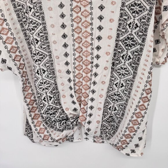 Blue Rain Womens Boho Top size medium Black White & Brown embroidered - Picture 7 of 11